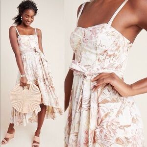 Anthropologie Adriana Floral High Low Flounced Midi Dress Size 16 💚🍄